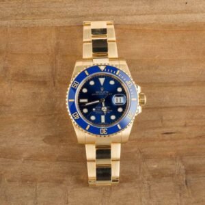 used rolex submariner yellow gold 116618 blue dial