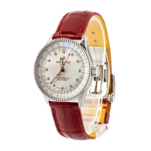breitling navitimer automatic 35 steel on red leather strap