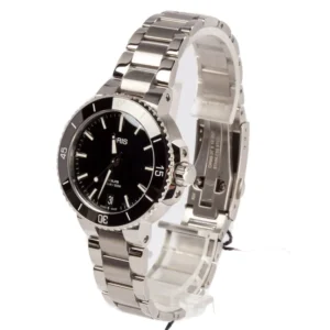 oris aquis date black dial steel