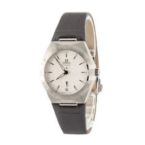 omega constellation steel on leather silver dial