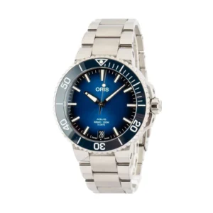 oris aquis date stainless steel blue