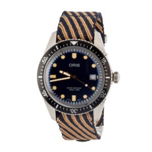 oris blue dial divers sixty five stainless steel on textile strap
